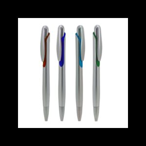 STYLO A BILLE EN PLASTIQUE CORPS ARGENTE- FINITION COLORE ANNEAU CHROME